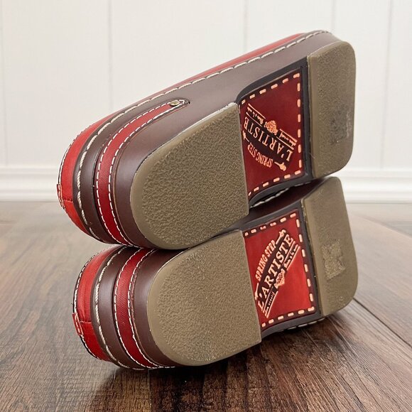 L'Artiste Spring Step Chino Clog Mule Hand Painted Leather Shoe Boho Size 38 Red - Picture 8 of 12